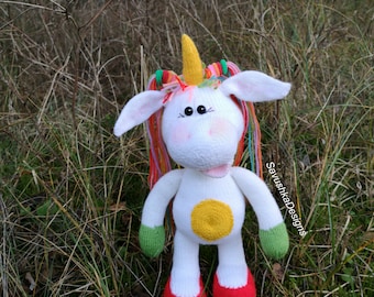 Unicorn Pattern PDF, Knitting pattern for toy Rainbow Unicorn, Gift for Girl in ENGLISH