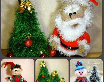 Knitting pattern for Christmas toys, Santa Claus, Christmas tree, Gnome, Elf, Jolly Snowman, Set PDF 4 in 1 in ENGLISH, Gift for friends