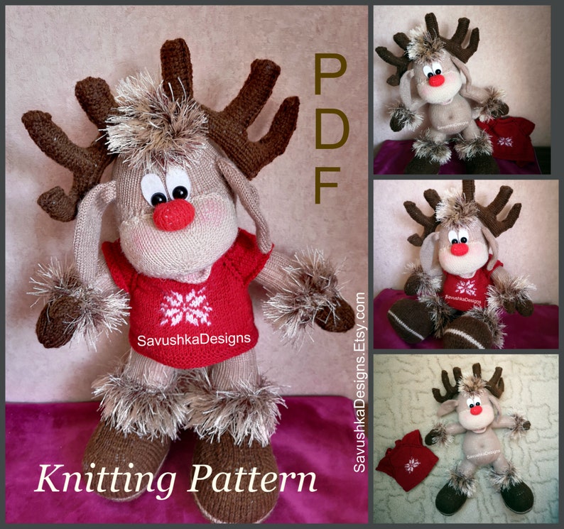 Reindeer knitting pattern christmas deer knitted doll pattern  etsy