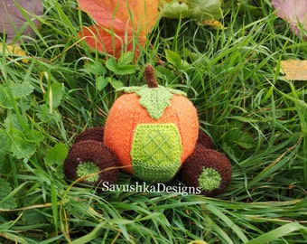 Knitted Pumpkin Carriage pattern, Halloween knitting pattern, Easy knitted toy pattern, Autumn Cutest, by Savushka