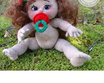 Baby Doll Knitting Pattern (Knit Flat) - Realistic Knitted Newborn - Toys Pacifier Tutorial PDF