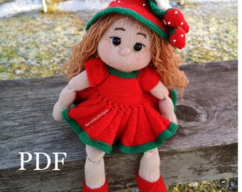 Amigurumi doll PDF Tutorial English Pattern doll Mary, cute Doll pattern in pdf in English, Strawberry doll knitting pattern, PDF Knit toy