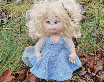 Pattern Clothes for knitted dolls 14 inch, Snow princess Elsa knitting pattern, Outfit for Christmas princess, PDF in English