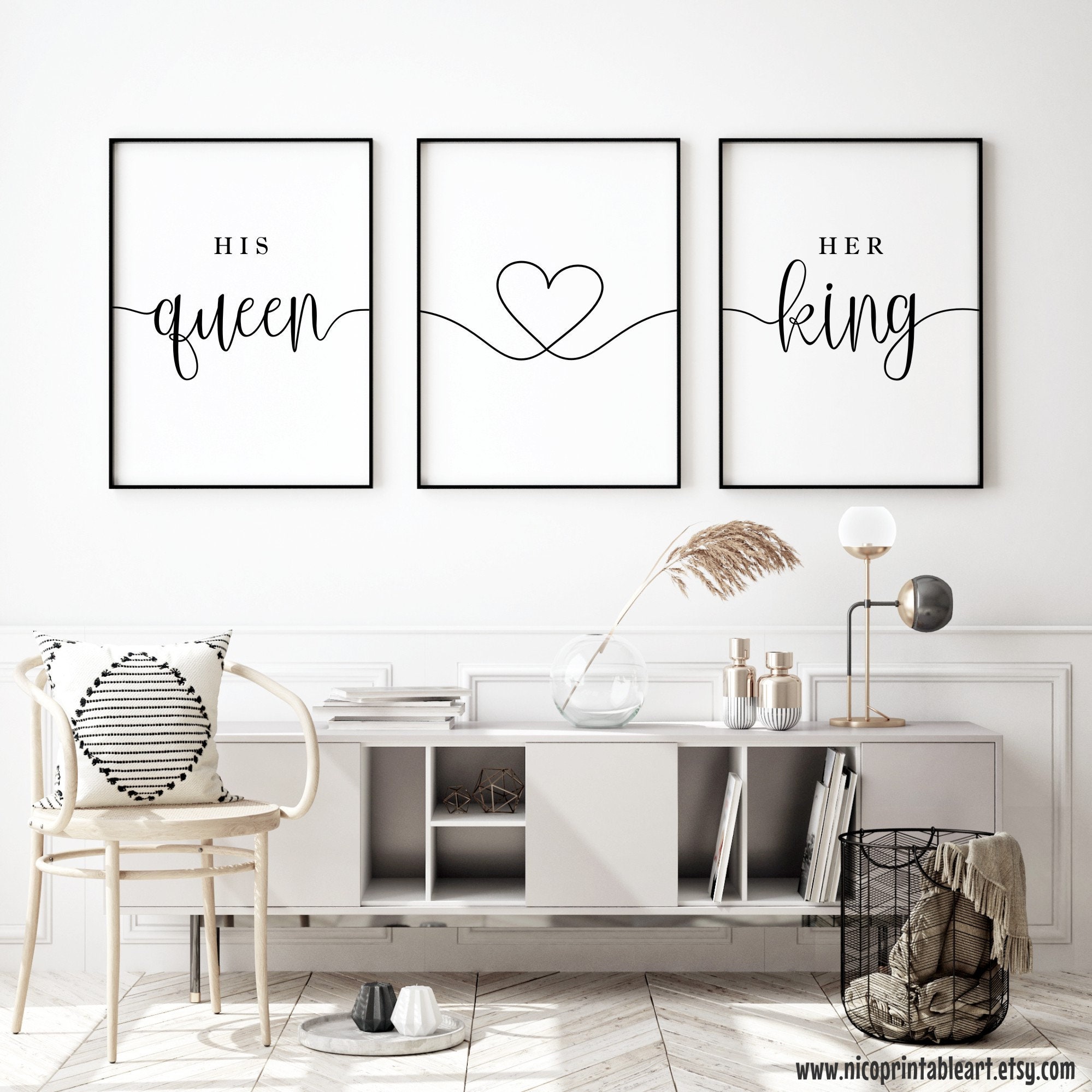 Bedroom Prints Set His Queen Her King Couples Bedroom Art Etsy