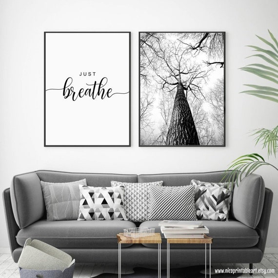 Solo Respirar Imprimible Arte De La Pared Del Dormitorio Etsy