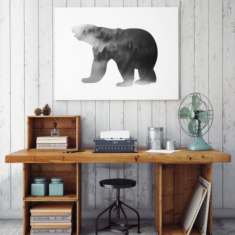Bear Print Bear Wall Art Black Bear Art Black Bear Etsy
