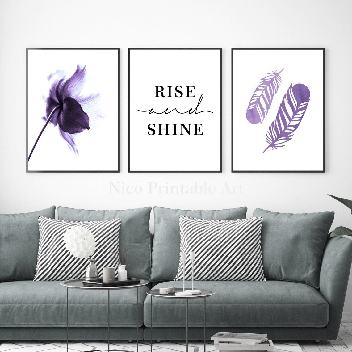 Bedroom Wall Art Purple Bedroom Decor Rise And Shine Print Etsy