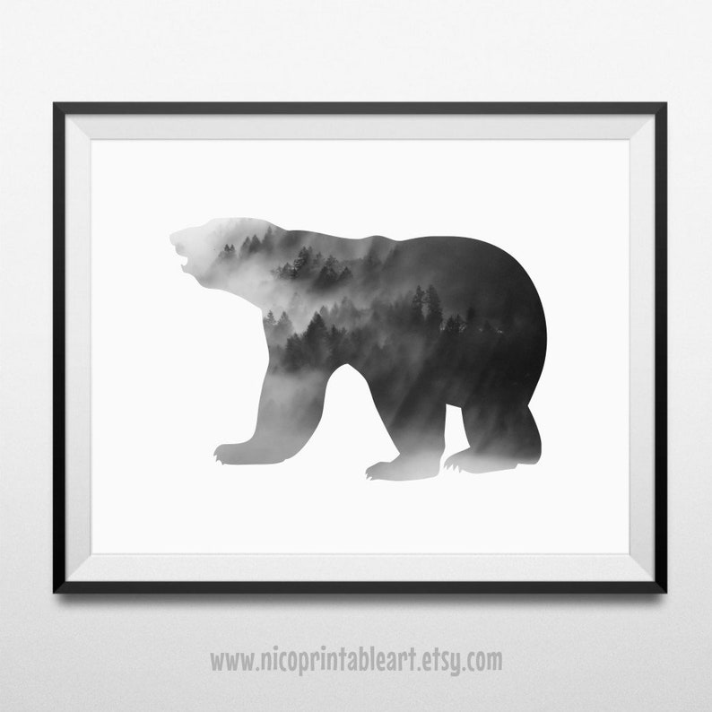 Bear Print Bear Wall Art Black Bear Art Black Bear Etsy