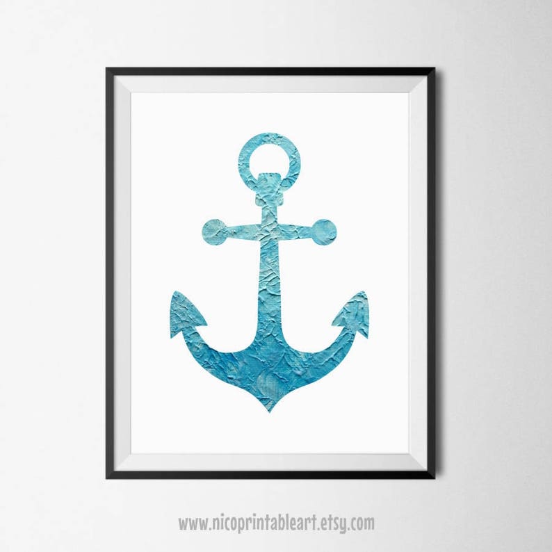 Anchor Print Wall Art Decor Navy Blue Nautical Printable Nursery