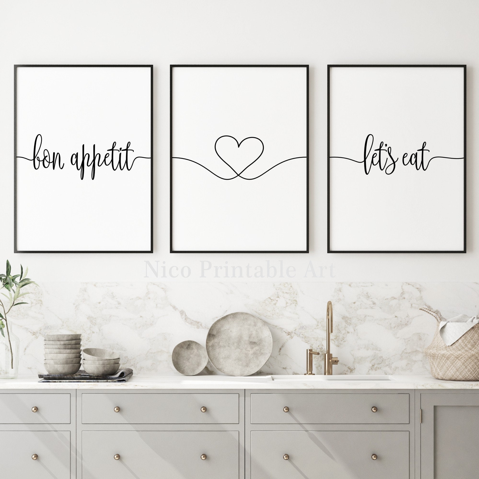 bon appetit kitchen sign printable wall art decor Eat laugh love sign print set of 3 kitchen dining prints let/'s eat wall art sign print