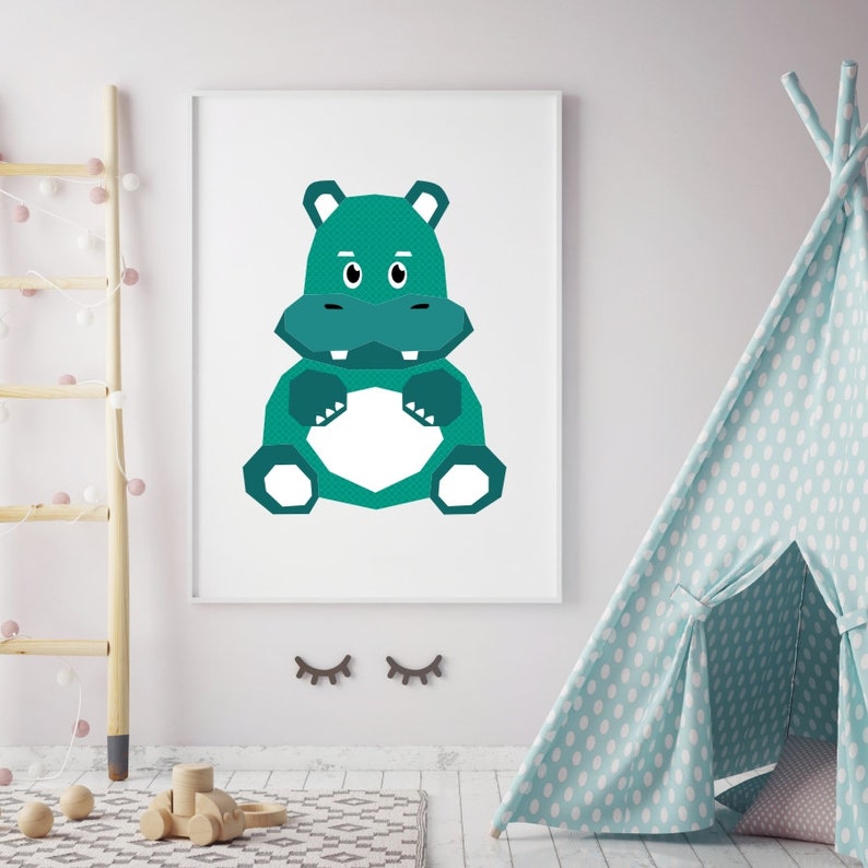 Hippo Print Baby Hippo Nursery Decor Safari Animal Nursery Etsy