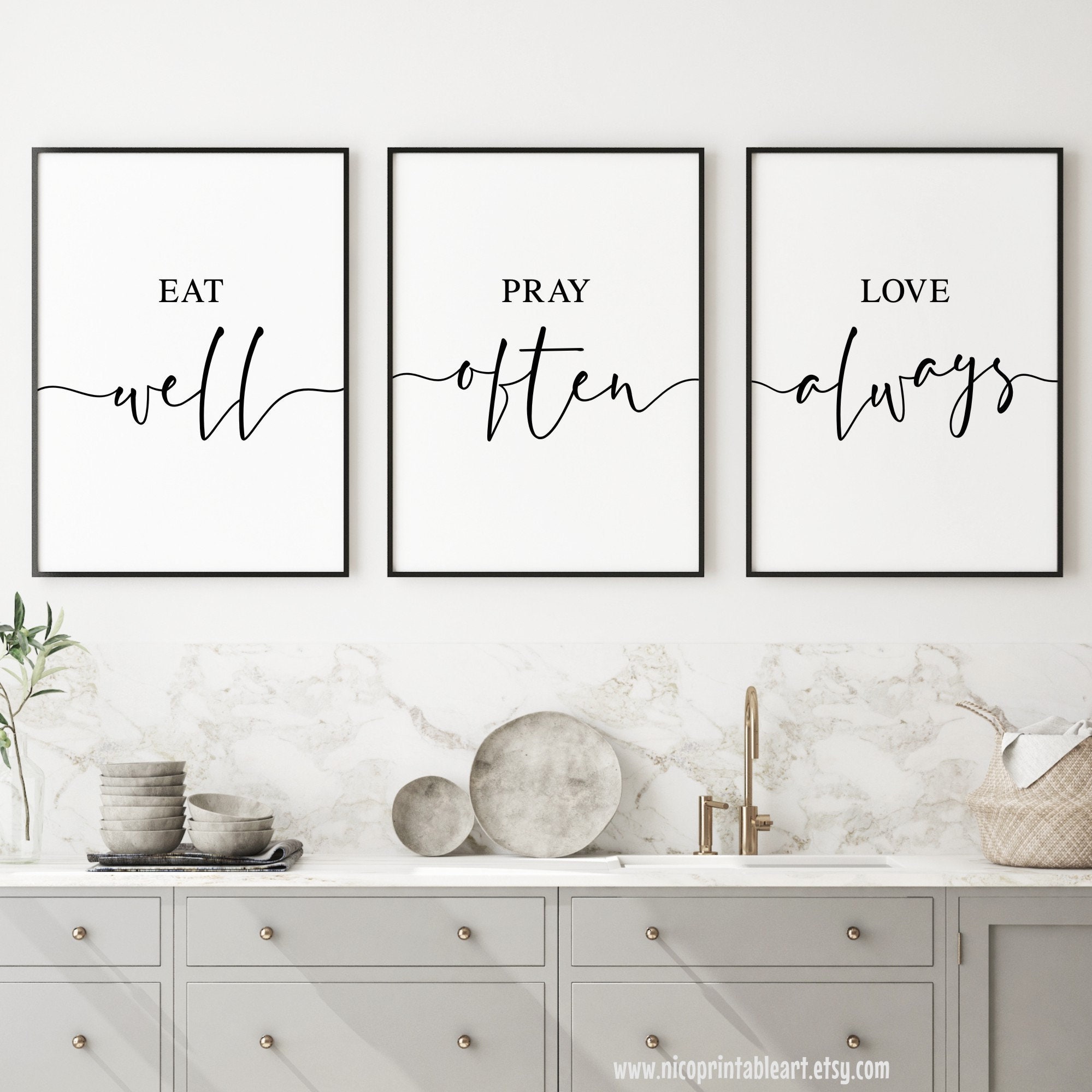 Eat Pray Love Sign Kitchen Wall Art Dining Room Decor Set Etsy