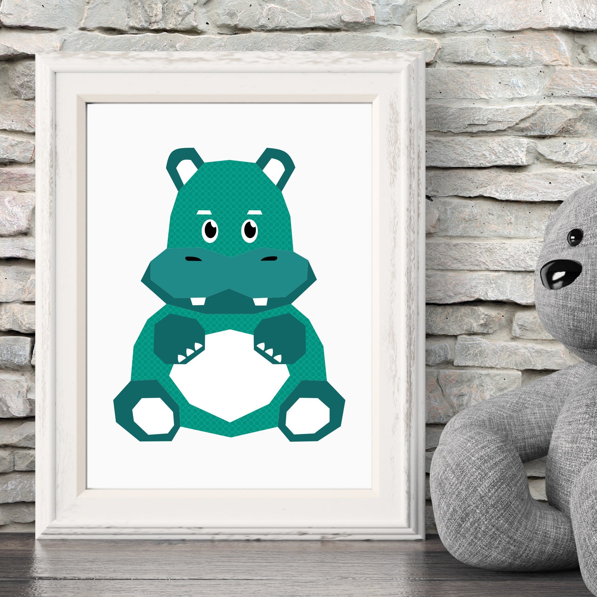 Hippo Print Nursery Decor Kids Room Prints Safari Animal Etsy