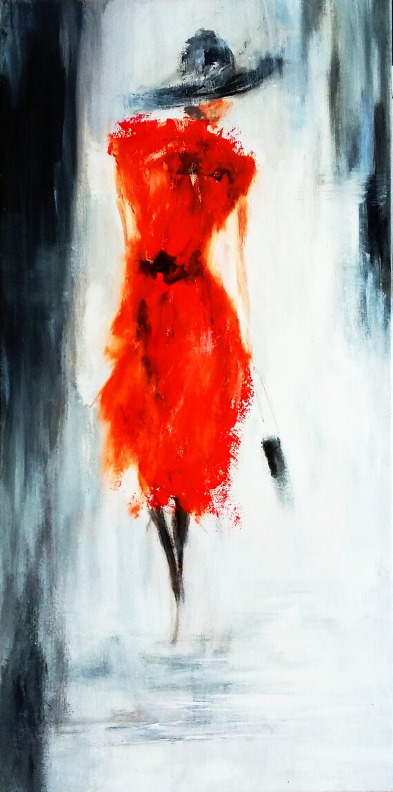 Women in Red Abstract Art Acrylic Painting Original Living Room