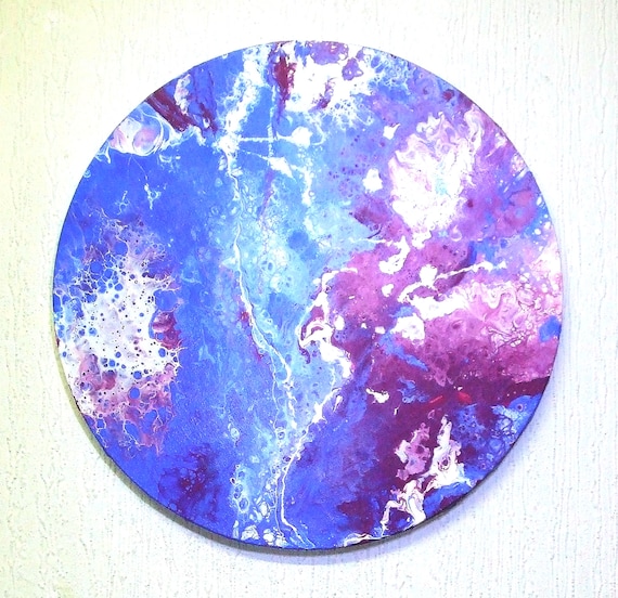 Purple,and White Fluid Art Circle Pendant Necklace Blue