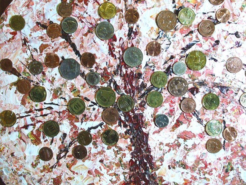 Home decor Feng Shui art money tree art painting unique gift for good luck round canvas combination painting textured painting wall art image 3