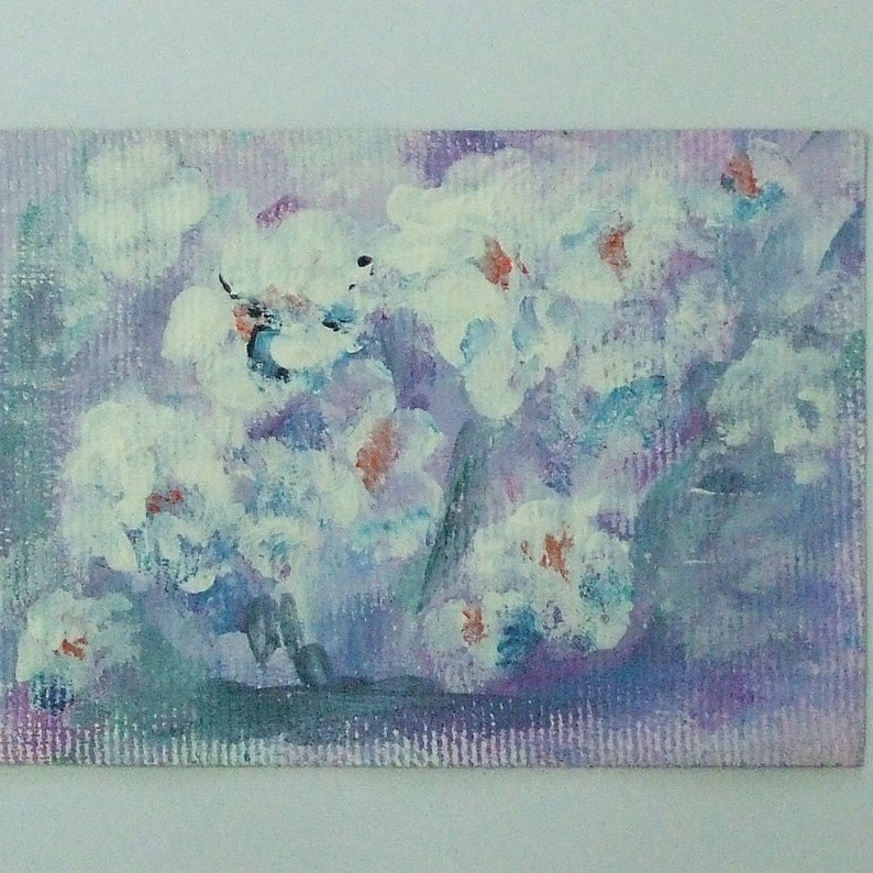 bridesmaids gift womens personalized gift original aceo white flowers art abstract art acrylic painting canvas aceo card art paintings image 1