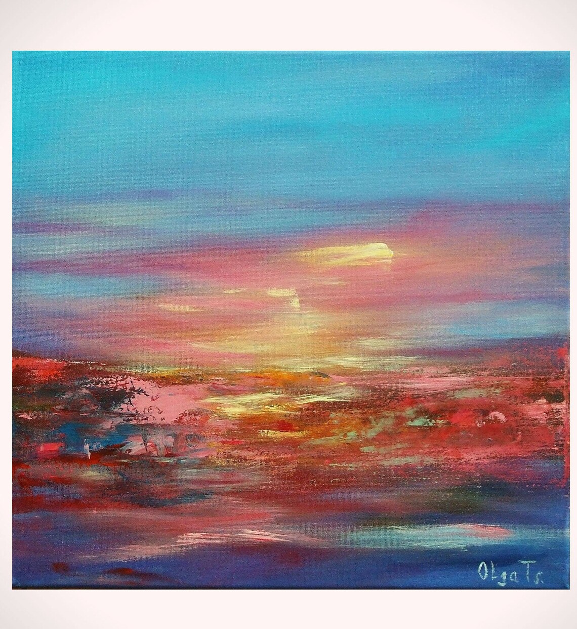 Fine painting blue pink abstract original art office decor New Etsy