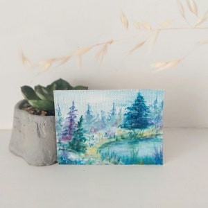 aceo original ideia de presente de arte de paisagem para ele ou ela paisagem em miniatura pintada à mão aceo arte florestal outono inverno caminho pequena pintura