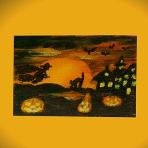 dynia sztuka halloween aceo karta sztuka spersonalizowany prezent dla przyjaciela oryginalny obraz na płótnie halloween znak halloween pozdrowienia prezent
