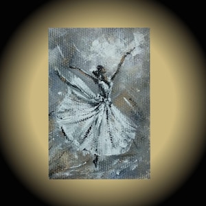 danser kunst aceo originele vrouwen dans schilderij grijs witte kunst magie van dans uniek cadeau voor mannen liefde dans vrouw dansend meisje figuur kunst