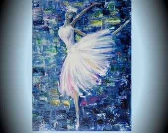 Modern ballerina dancer art, abstract woman ballet painting, living wall decor, artwork by Olga Tsyhypko, graduation gift for couple