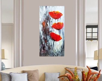 Vibrant Poppies Art - Colorful Field Flowers on Canvas - Contemporary Wall Decor - Bold Abstract - Cheerful Home Decor - Family Gift Idea