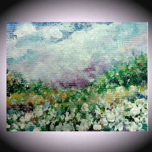 Origineel aceo bloemenveld landschap aceo kaarten minikunst natuur witte bloemen groene weide kunstwerken acrylkunst cadeau-idee voor haar
