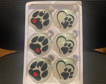 set of 6 Christmas Dog Paw ornaments / presents for the christmas tree, Dogs ornament ,stocking stuffer gifts / Dog lover ornaments