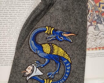 Medieval purse, Medieval bag, woolen bag, bag with historical embroidery, historical accessory, medieval embroidered bag