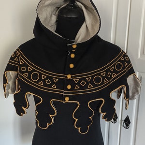 Black woolen medieval hood for men and woman with hand embroidery