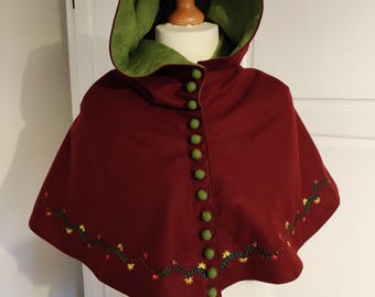 Medieval costume, woolen cape, elf costum, Cosplay,  medieval hood, embroidered hood