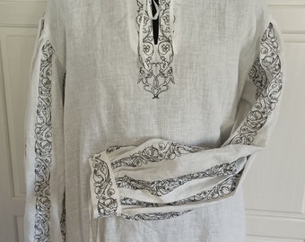 Renaissance shirt, embroidered shirt, historical shirt, cotton embroidered shirt, blackwork, historical costum,linen shirt