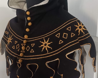 Black Nilfgard woolen medieval hood with hand embroidery