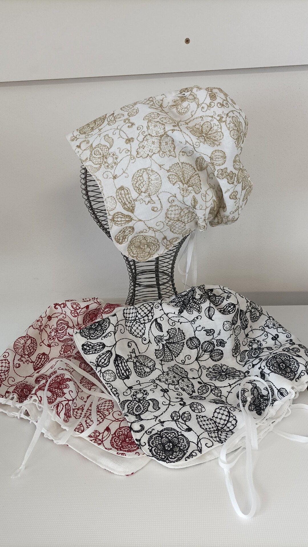 SET of 3 Renaissance Headdress, Renaissance Bonnet, Woman Hat, Renaissance Hat, Embroidered Coif ...