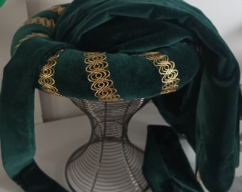 Dark green Velvet medieval hood for men , chaperone, chaperon, medieval headdress