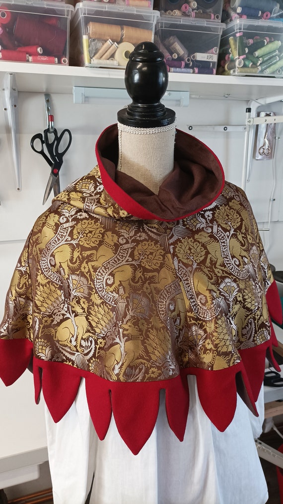Brocade medieval hood for men and woman, historical costumes, historical accessory, medieval clothing