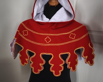 Red woolen medieval hood for men and woman with hand embroidery