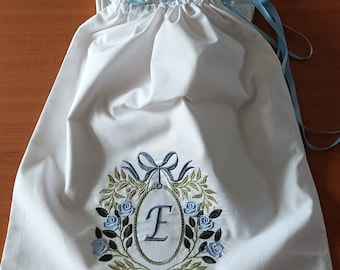 Corset bag, corset cover, rococo corset bag with machine embroidery, corset bag with monogram, size 55 x 43 centimeter, size 45 x 23 cm