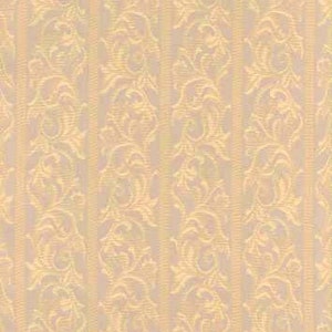 May include: A repeating pattern of vertical stripes with a floral design. The background is a light beige color, and the floral design is a slightly darker beige. The pattern is suitable for wallpaper or fabric.