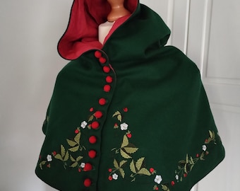 Medieval costume, woolen cape, elf costum, Cosplay,  medieval hood, embroidered hood