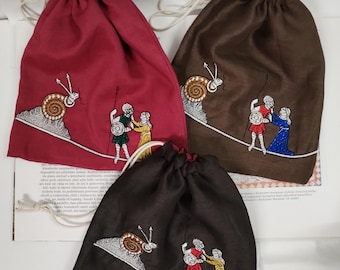 Medieval purse, Medieval bag, linen bag, bag with historical embroidery, historical accessory, fantasy bag