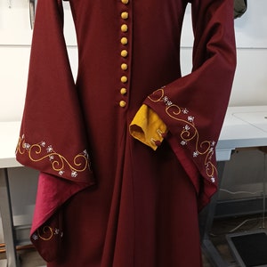 medieval woman dress, historical medieval costume, medieval costume, hand embroidered dress, woolen dress, linen dress, hood
