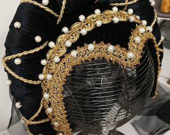 Renaissance headdress, ,  woman historical costum, historical hat, Velvet headdress, medieval hat, headdress