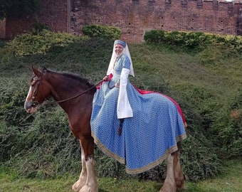 Vestido de mujer medieval, vestido medieval, traje histórico, vestido de mujer histórica, traje histórico medieval, vestido de brocado, sombrero medieval
