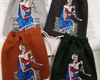 Medieval purse,Medieval bag, woolen bag, bag with historical embroidery, historical accessory, Bagpiper