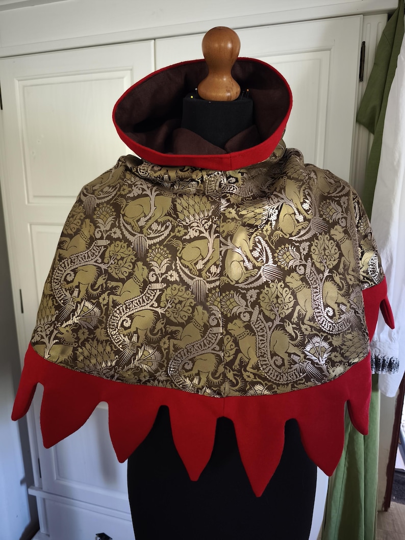 Brocade medieval hood for men and woman, historical costumes, historical accessory, medieval clothing image 6