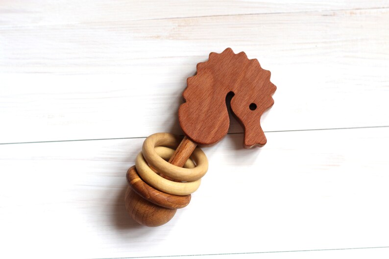 Baby rattle. Organic Wooden Rattle Toy. Wooden rattle Seahorse Etsy