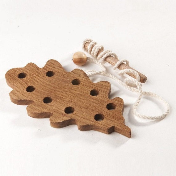 wooden threading toy
