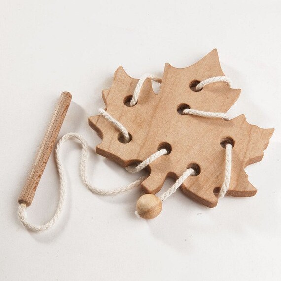 Wooden Lacing Toy Game set leaf Learning toy Threading set Fine Motor